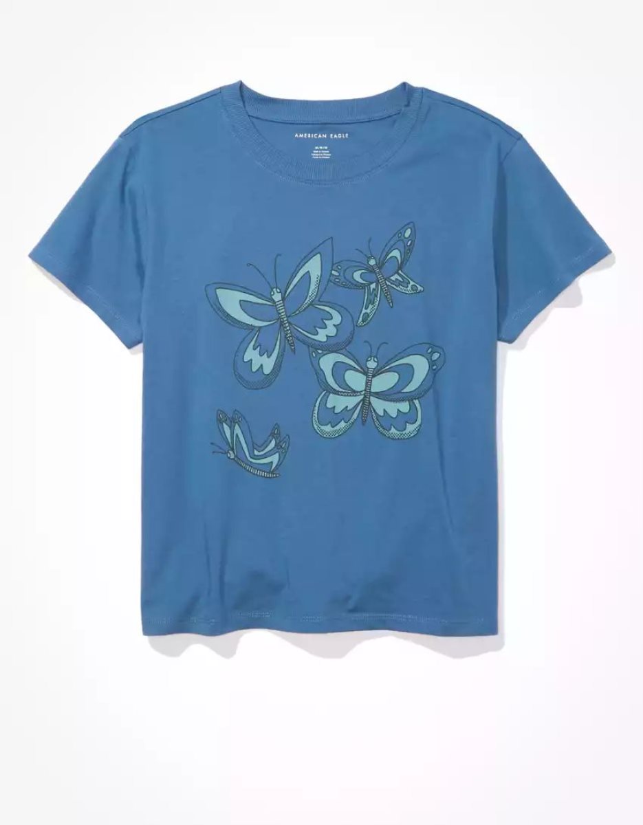 T Shirts American Eagle AE Graphique Tee Bleu Femme | QQV-54818900